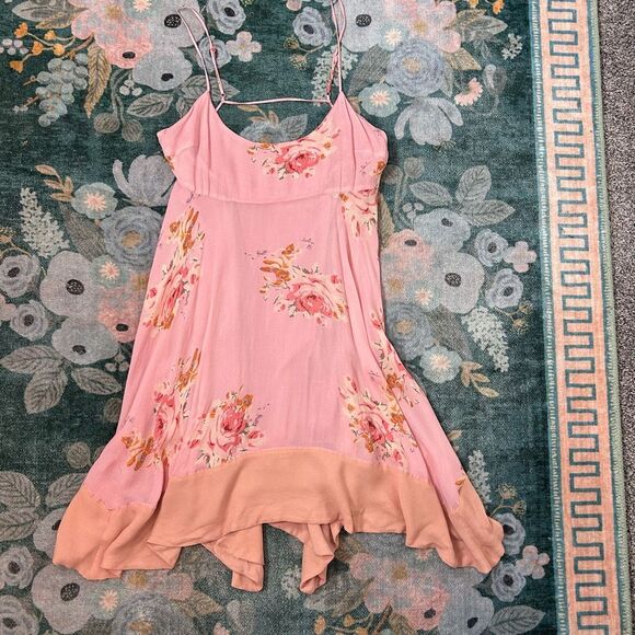Free People Mini Dress Medium Pink Sleeveless Floral Faded Bloom Sleeveless M - Picture 10 of 16